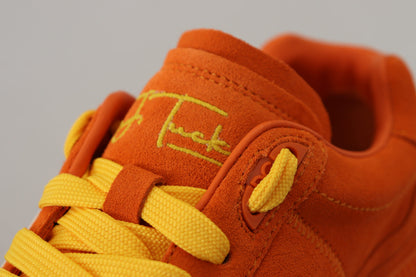 Zapatillas elegantes de ante naranja con cordones