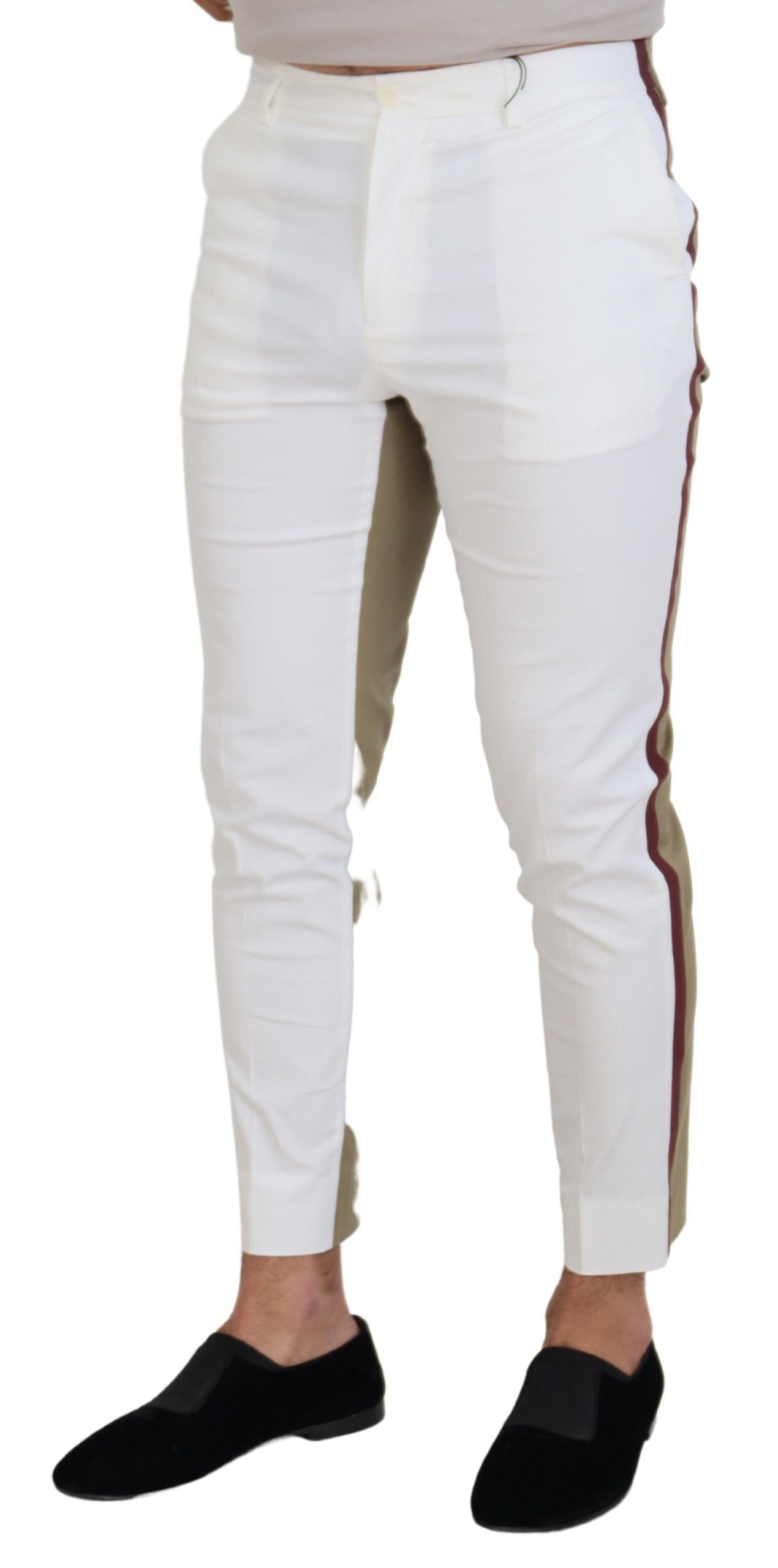 Pantalones elegantes de algodón en dos tonos blanco y marrón