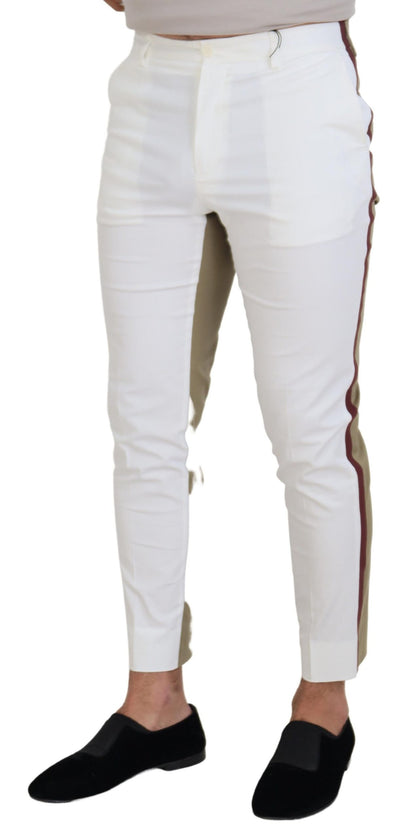 Pantalones elegantes de algodón en dos tonos blanco y marrón