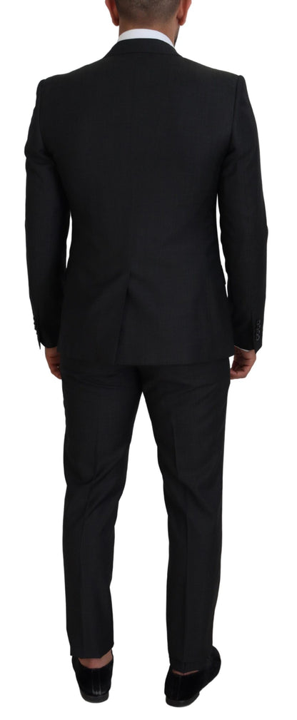 Elegante traje de tres piezas de lana y seda color gris Martini