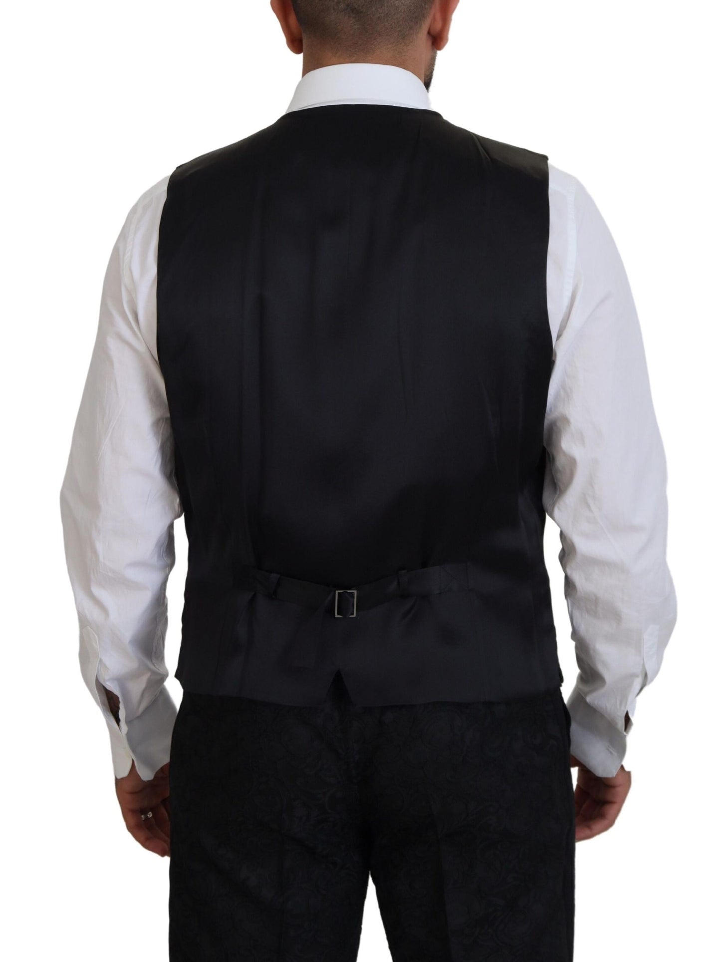 Elegante traje negro y dorado de 3 piezas de corte entallado