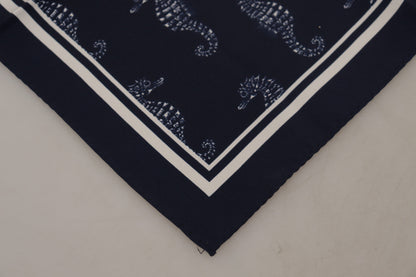 Elegante bufanda de seda azul con caballito de mar para hombre