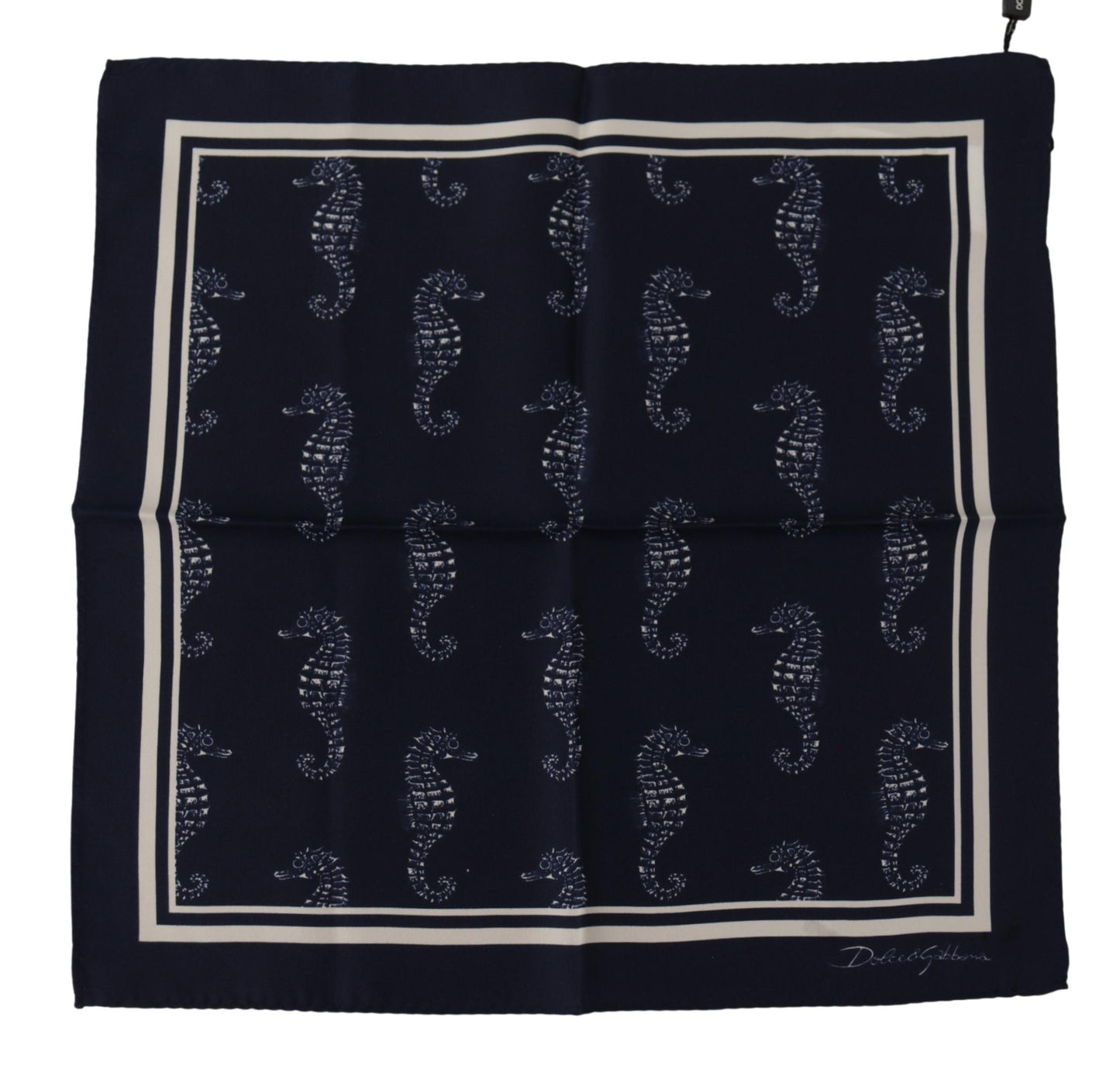 Elegante bufanda de seda azul con caballito de mar para hombre