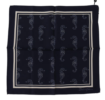Elegante bufanda de seda azul con caballito de mar para hombre