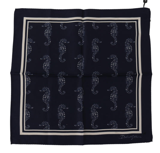 Elegante bufanda de seda azul con caballito de mar para hombre