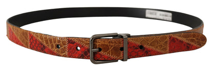 Cinturón elegante de piel de serpiente en dos tonos