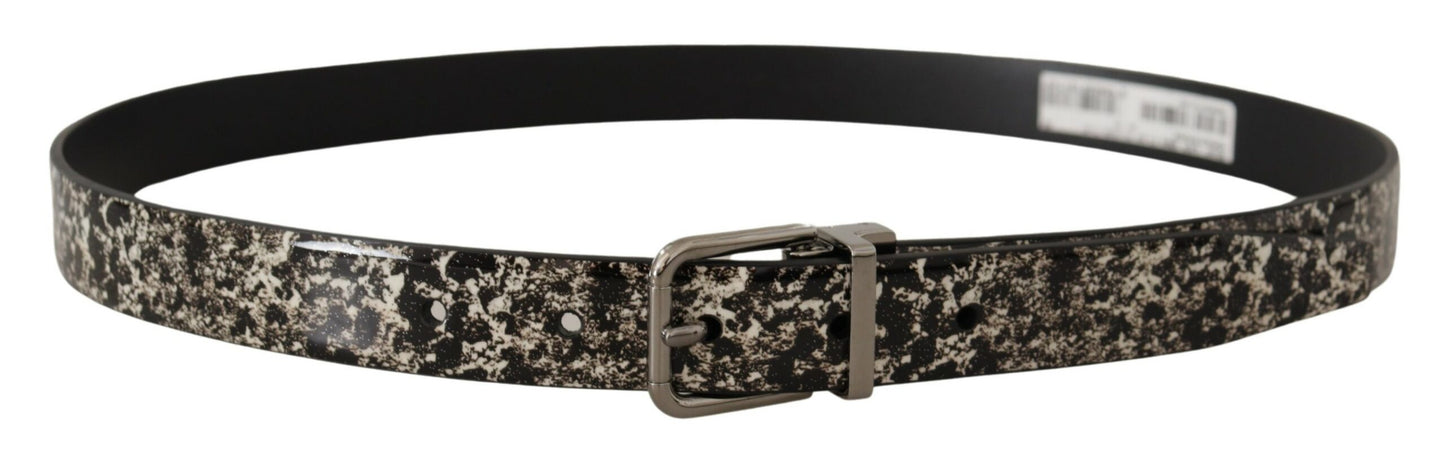 Cinturón elegante de piel con estampado de mármol negro