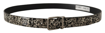 Cinturón elegante de piel con estampado de mármol negro