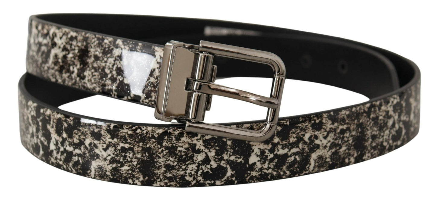 Cinturón elegante de piel con estampado de mármol negro