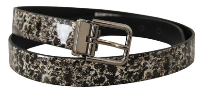 Cinturón elegante de piel con estampado de mármol negro