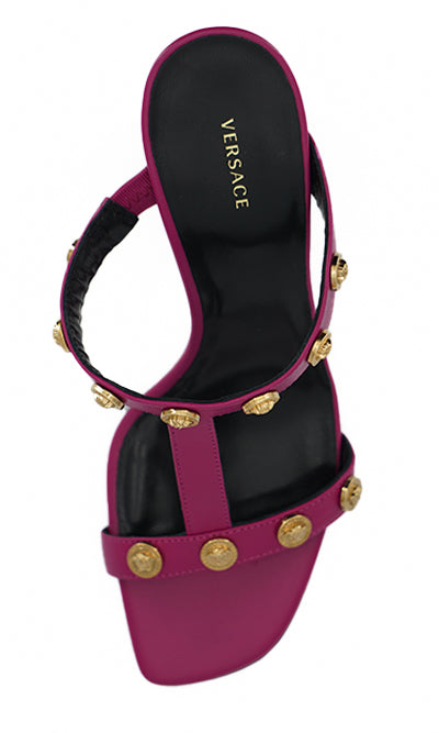 Elegantes sandalias altas de piel de becerro morada