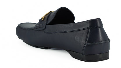 Elegantes mocasines de piel de becerro azul marino