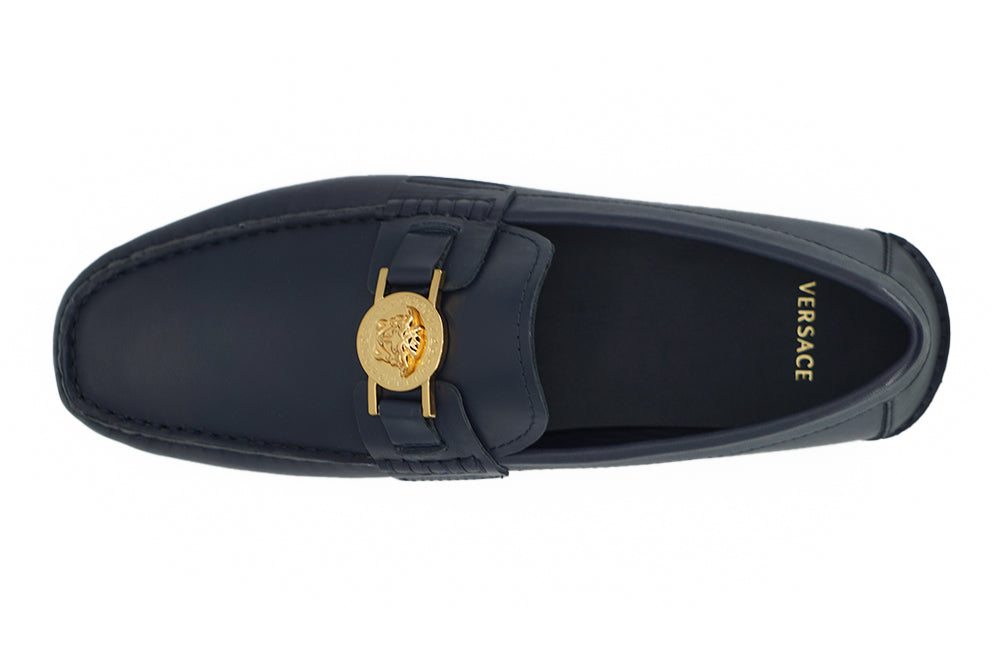 Elegantes mocasines de piel de becerro azul marino