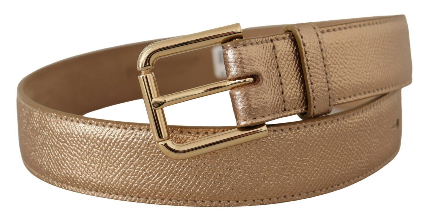 Cinturón elegante de cuero en oro rosa con hebilla con logotipo