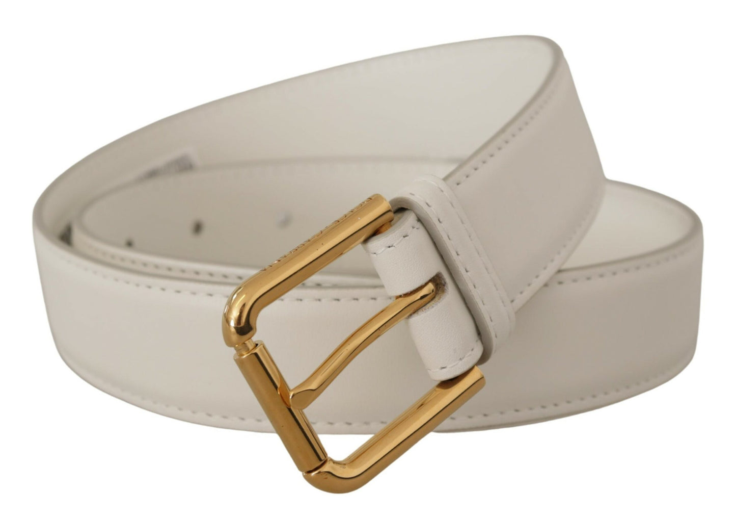 Cinturón elegante de cuero blanco con hebilla grabada en oro