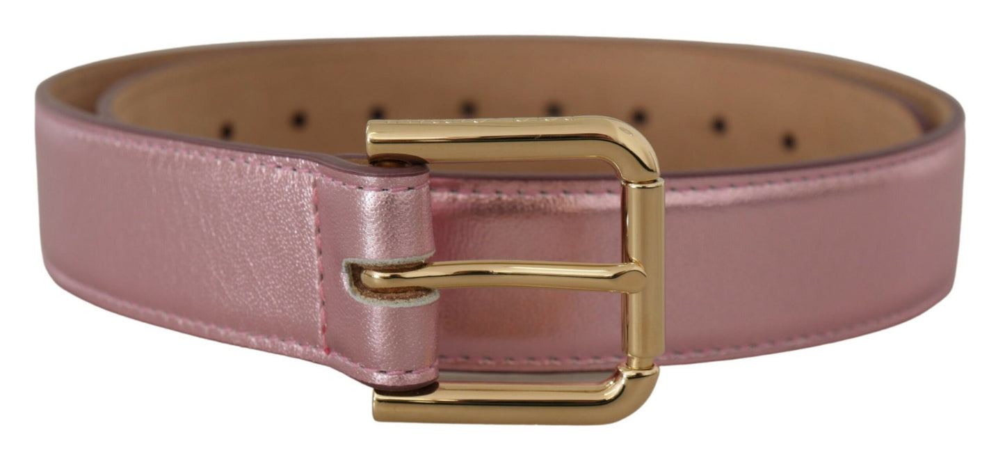 Cinturón elegante de cuero rosa metalizado