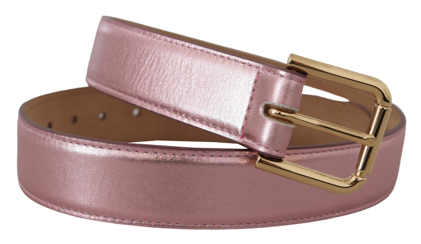 Cinturón elegante de cuero rosa metalizado