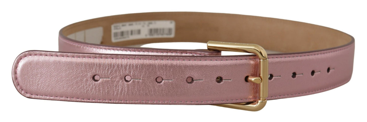 Cinturón elegante de cuero rosa metalizado