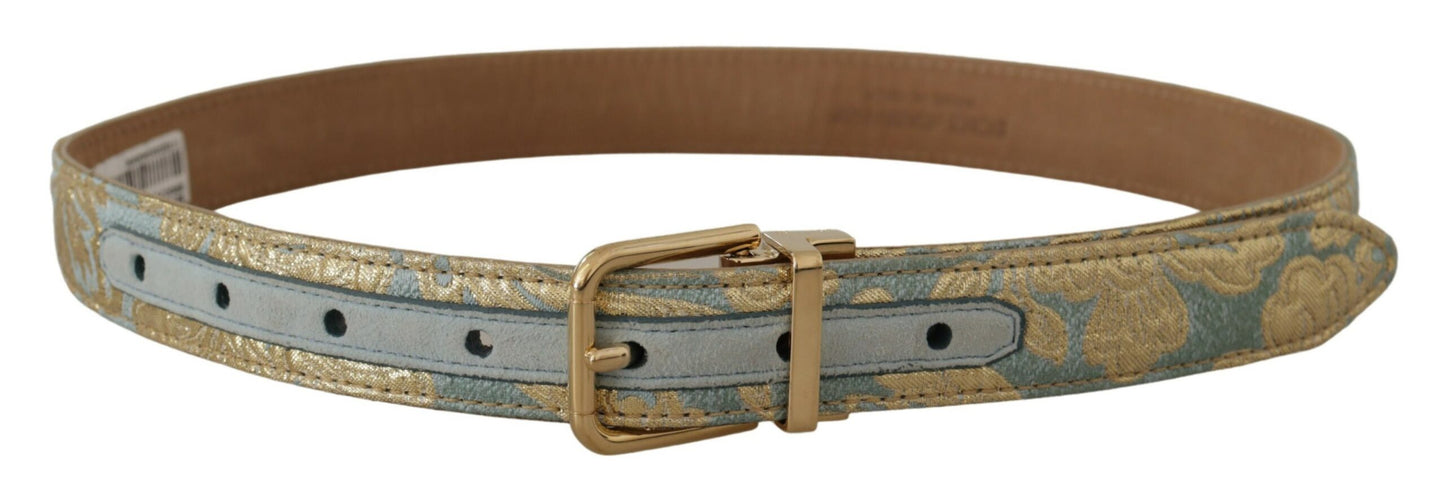 Cinturón elegante de piel azul claro con hebilla dorada