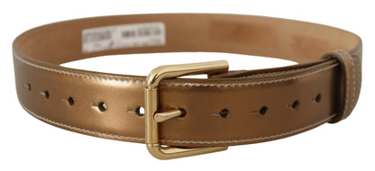 Cinturón elegante de piel color bronce con hebilla con logotipo