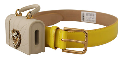 Cinturón elegante de cuero amarillo con estuche para auriculares