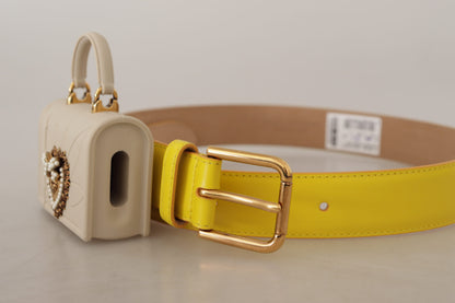 Cinturón elegante de cuero amarillo con estuche para auriculares