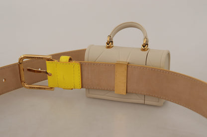 Cinturón elegante de cuero amarillo con estuche para auriculares