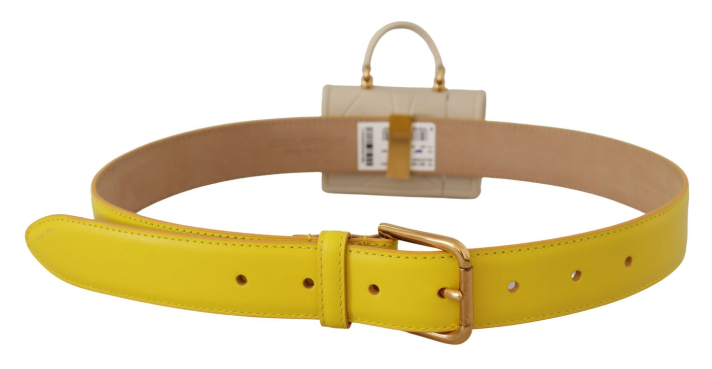 Cinturón elegante de cuero amarillo con estuche para auriculares
