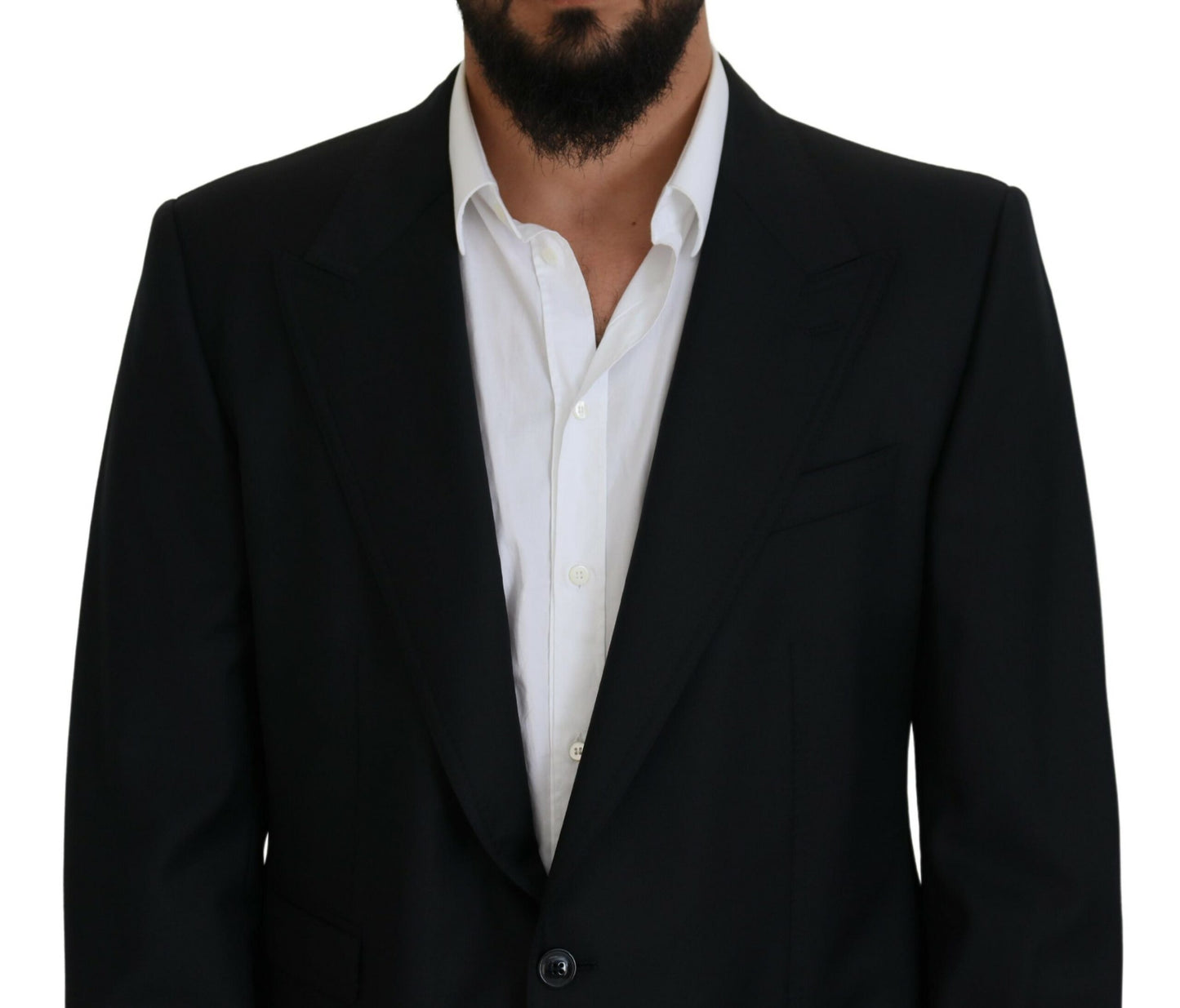Elegante blazer azul oscuro de botonadura sencilla