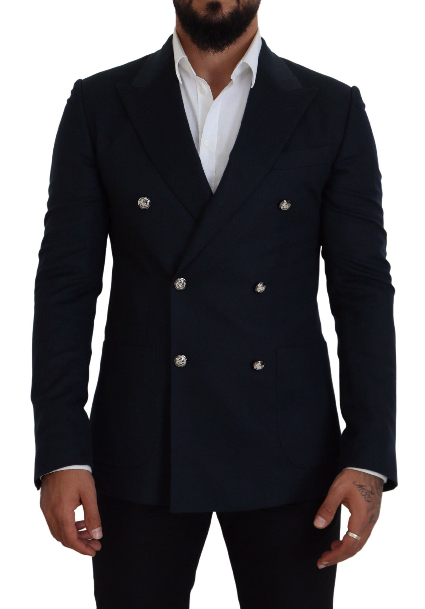 Elegante blazer azul de mezcla de cachemira y seda