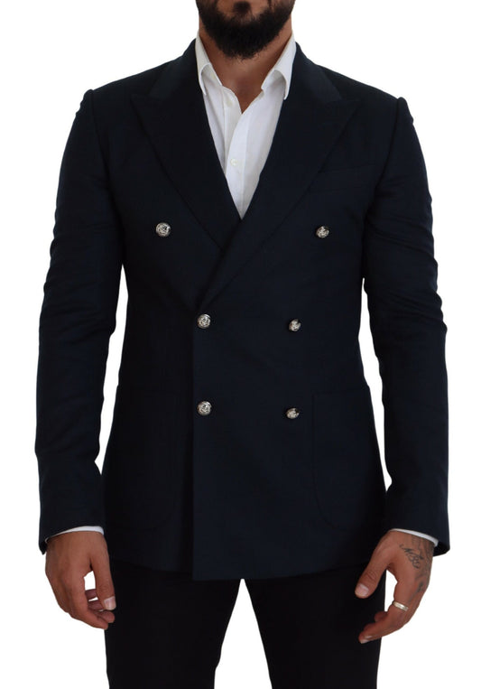 Elegante blazer azul de mezcla de cachemira y seda