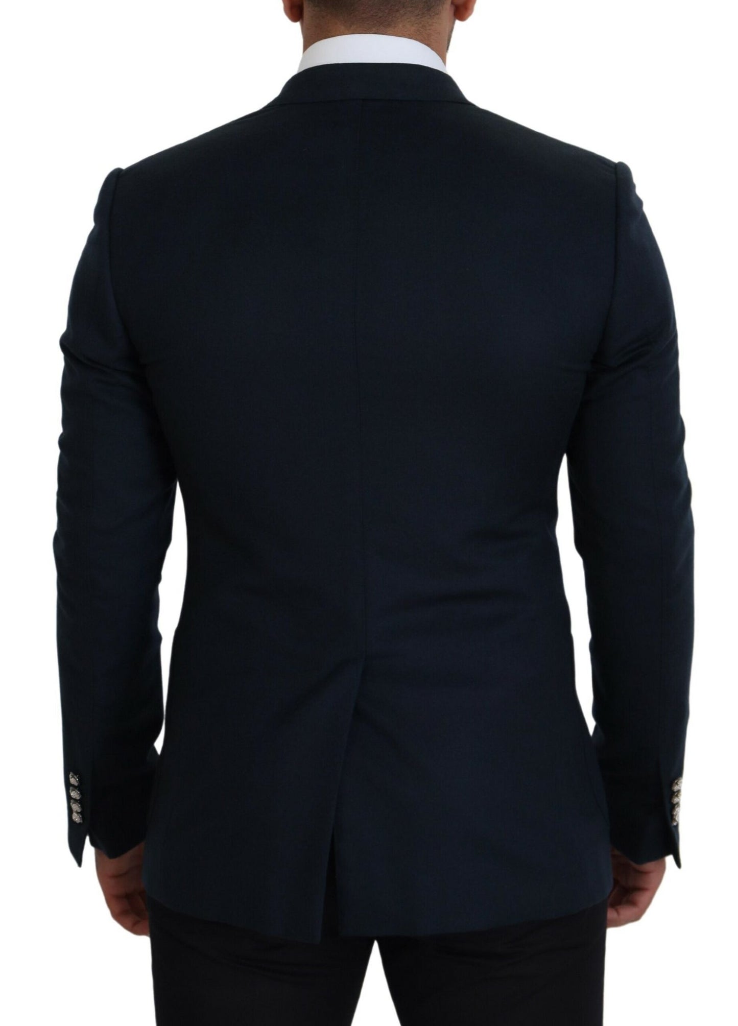 Elegante blazer azul de mezcla de cachemira y seda