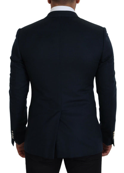 Elegante blazer azul de mezcla de cachemira y seda