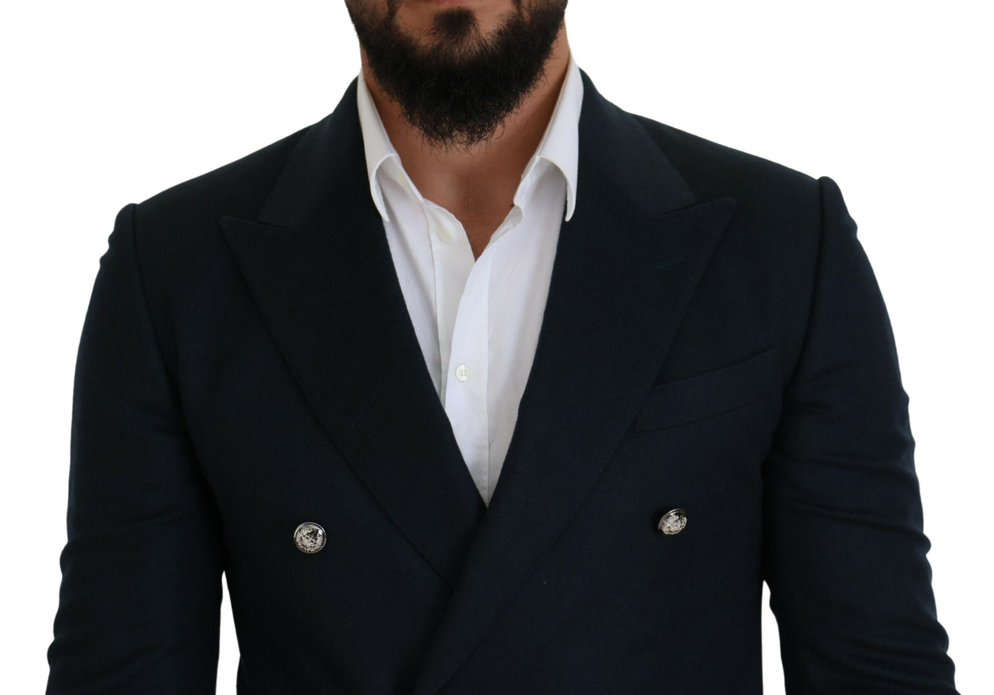 Elegante blazer azul de mezcla de cachemira y seda