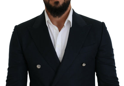 Elegante blazer azul de mezcla de cachemira y seda