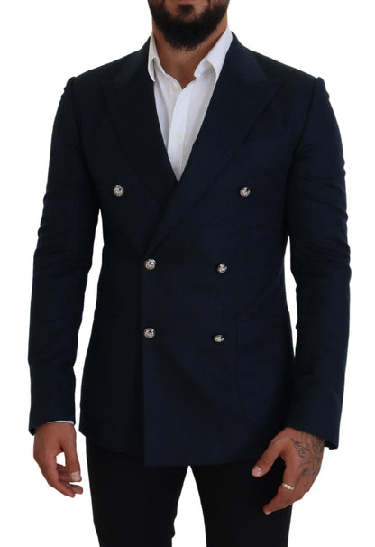 Elegante blazer azul de mezcla de cachemira y seda