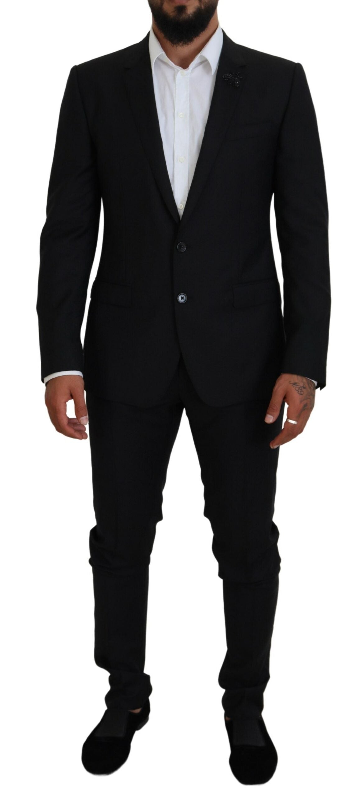 Elegante traje Martini de lana negro de dos piezas