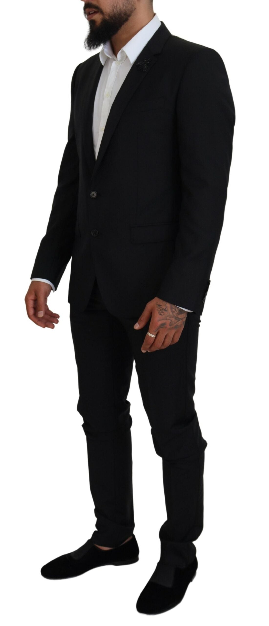 Elegante traje Martini de lana negro de dos piezas
