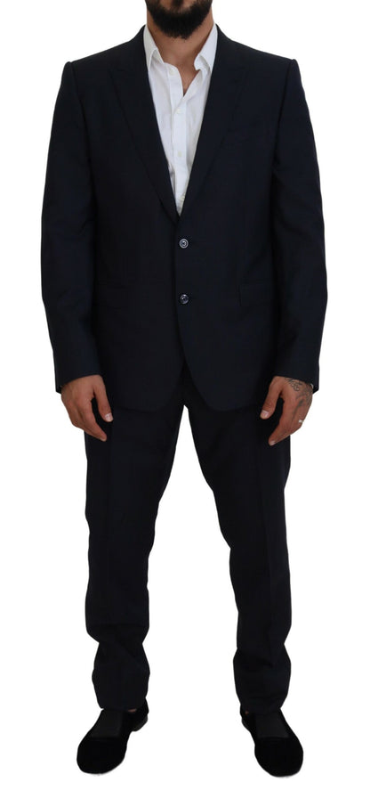 Elegante traje azul martini de mezcla de lana y seda