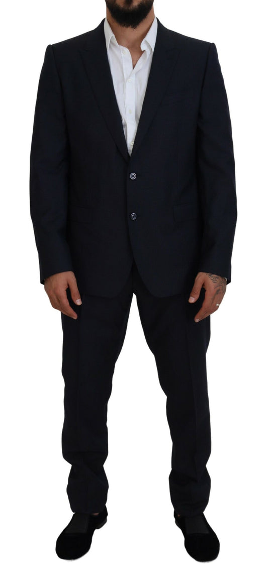 Elegante traje azul martini de mezcla de lana y seda