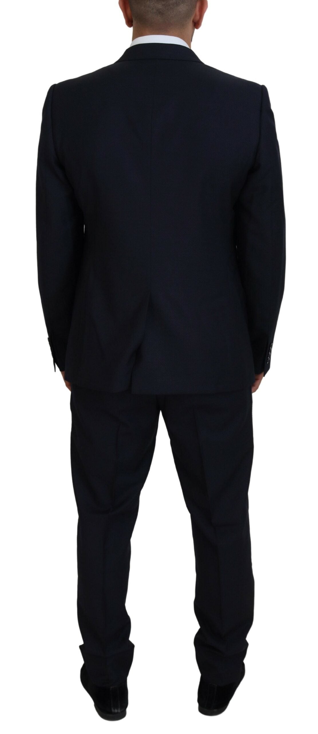 Elegante traje azul martini de mezcla de lana y seda