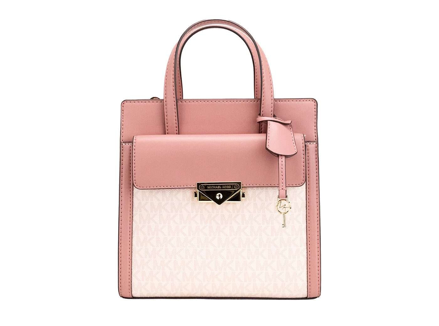 Bolso bandolera pequeño Cece de PVC rosa con solapa Norte-Sur