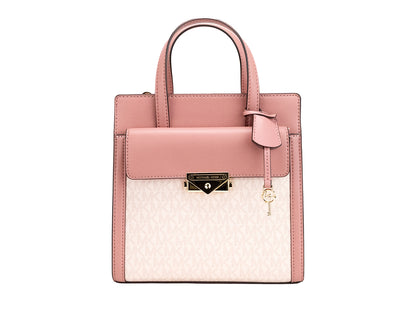 Bolso bandolera pequeño Cece de PVC rosa con solapa Norte-Sur