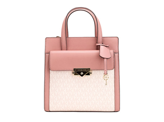 Bolso bandolera pequeño Cece de PVC rosa con solapa Norte-Sur