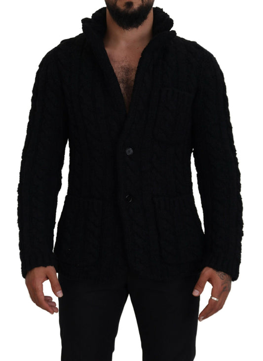 Elegante cárdigan negro de mezcla de lana y cachemira