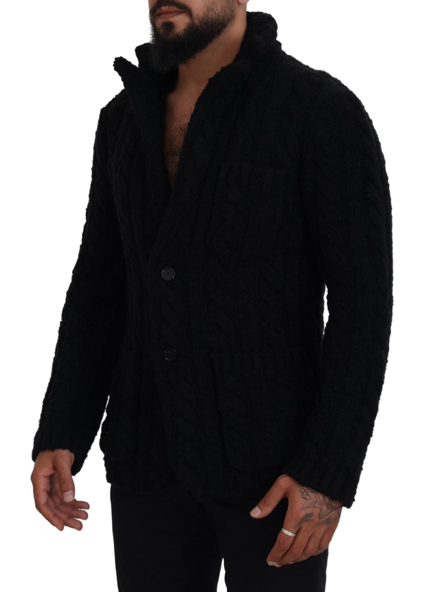 Elegante cárdigan negro de mezcla de lana y cachemira