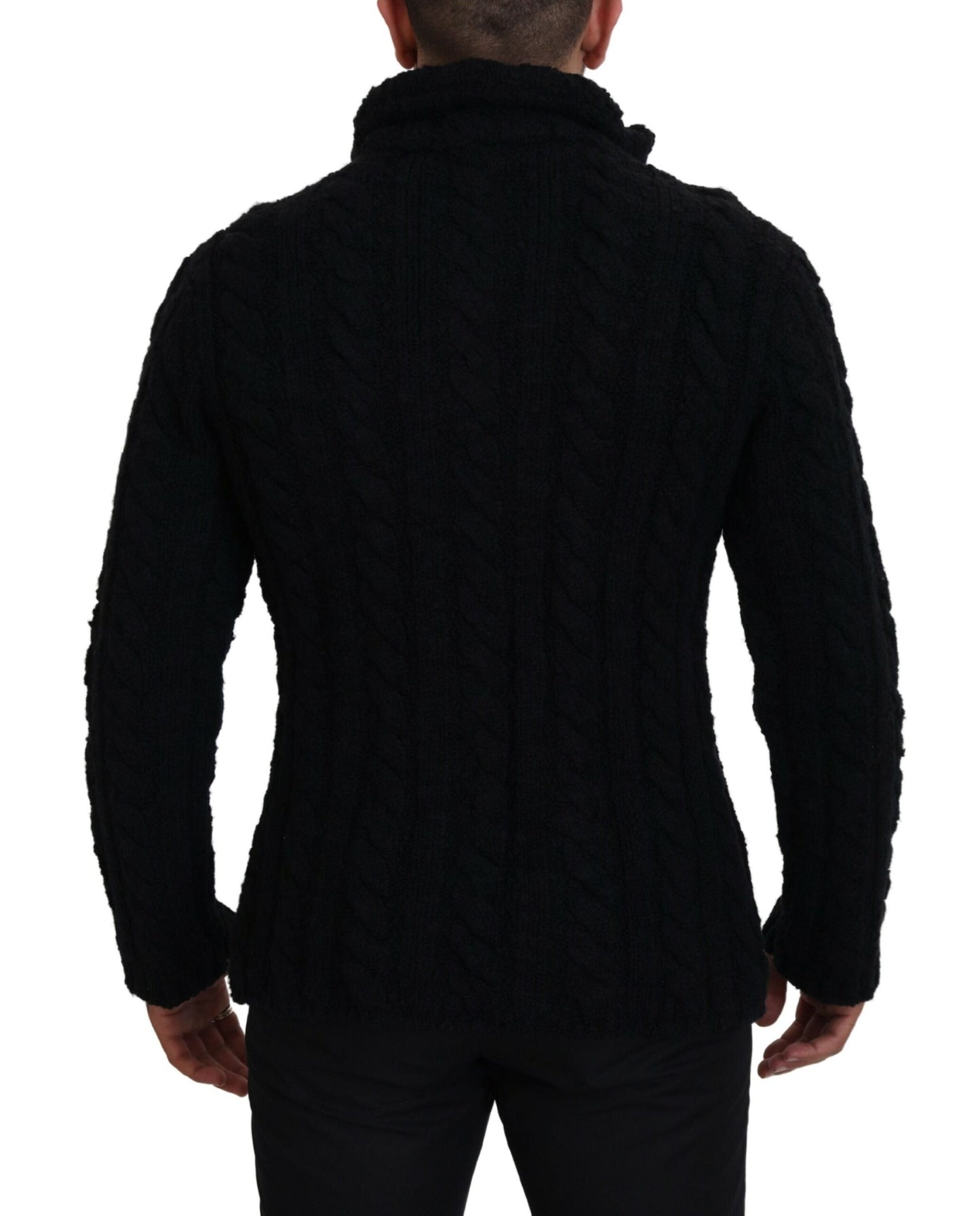 Elegante cárdigan negro de mezcla de lana y cachemira