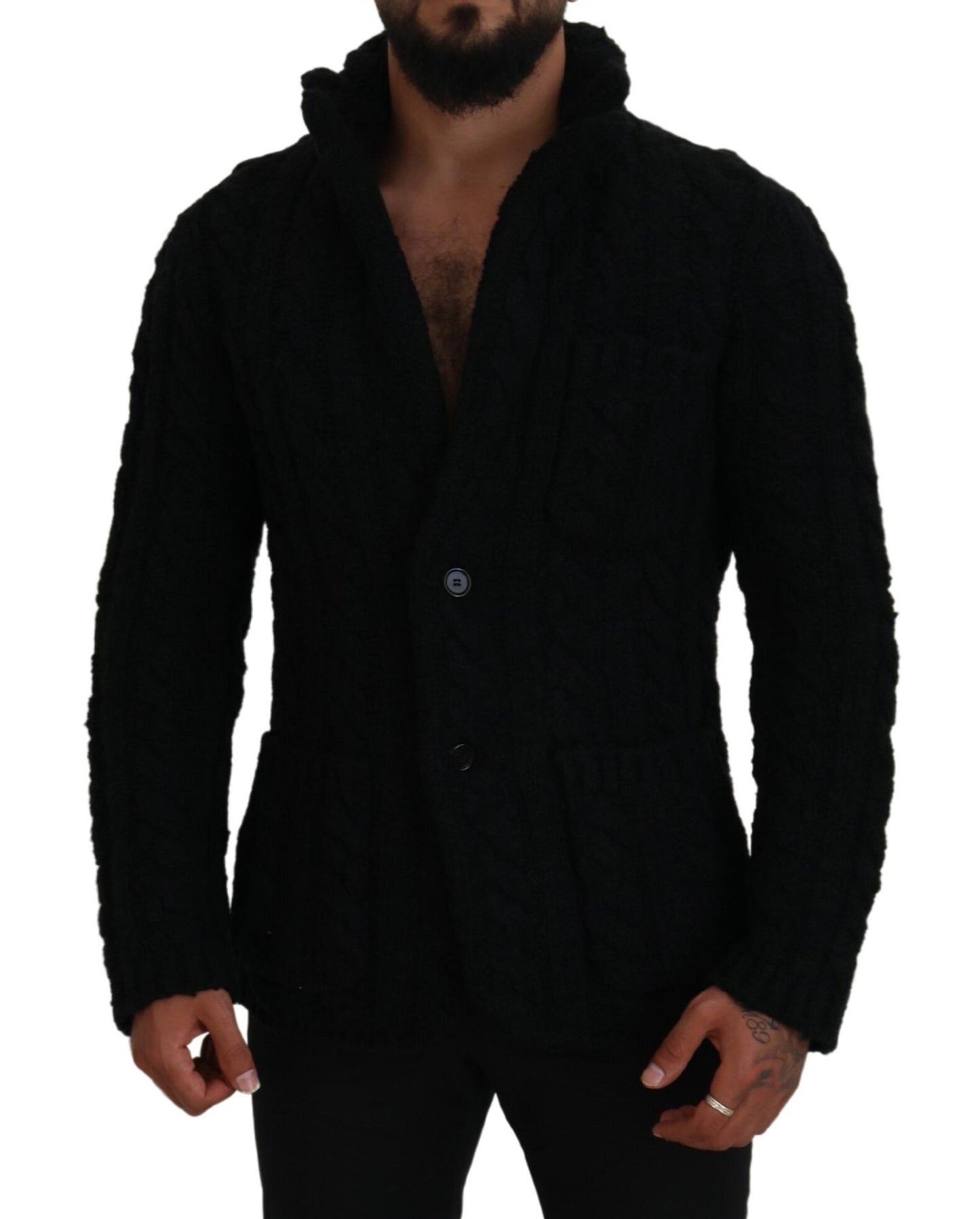 Elegante cárdigan negro de mezcla de lana y cachemira