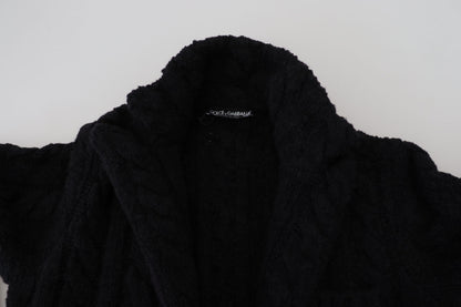 Elegante cárdigan negro de mezcla de lana y cachemira