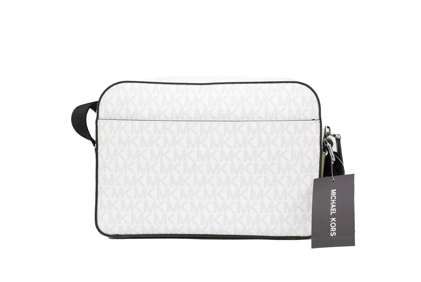 Bolso bandolera utilitario pequeño Cooper de PVC con diseño de palmeras en blanco brillante